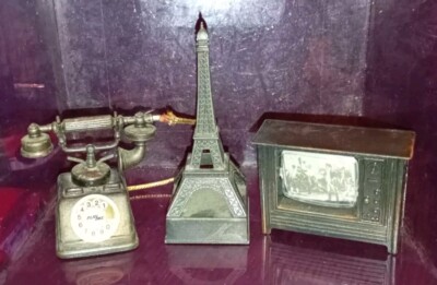 3 alte Bleistifte Metall Eiffelturm, Fernseher und Telefon 