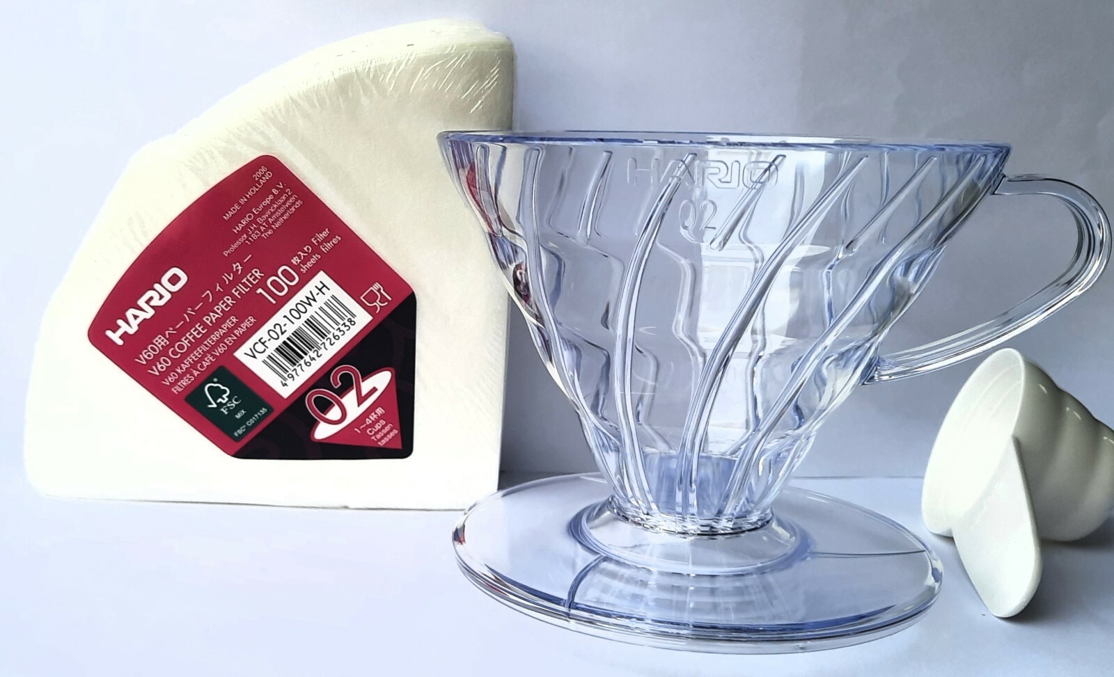 HARIO v60  trasparenti plastica+ 100 FILTRI Bianco - misura 02 (1 - 4 tazze)