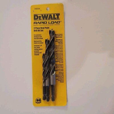 DeWalt DW2546 3 Pc. Brad Point Rapid Load Wood Drill Bit Set With  No-Spin Shank