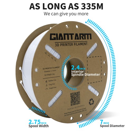 1 kg/rouleaux GIANTARM filament PLA blanc 1,75 mm filament lisse pour imprimante 3D - Photo 10/11