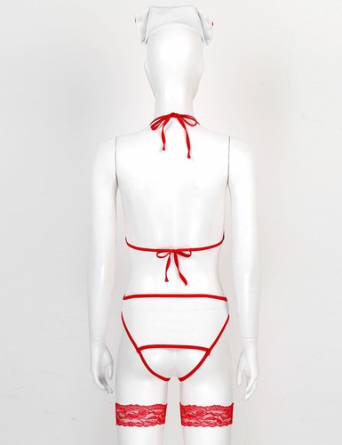Nurse Cosplay Uniform Cupless Bra Top Costume Babydoll Dress Lingerie Bodysuit - Picture 53 of 139
