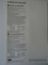 CANTERBURY SAVANNAH & PLAINSMAN VEHICLE SPEC. SHEET JANUARY 1977 REF: FB582