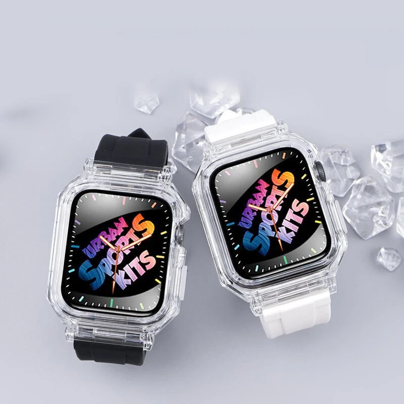 Kit Modificación Transparente Estuche + Correa Para Apple Watch 8 7 6 5 4 Banda Goma Foto 4 de 4