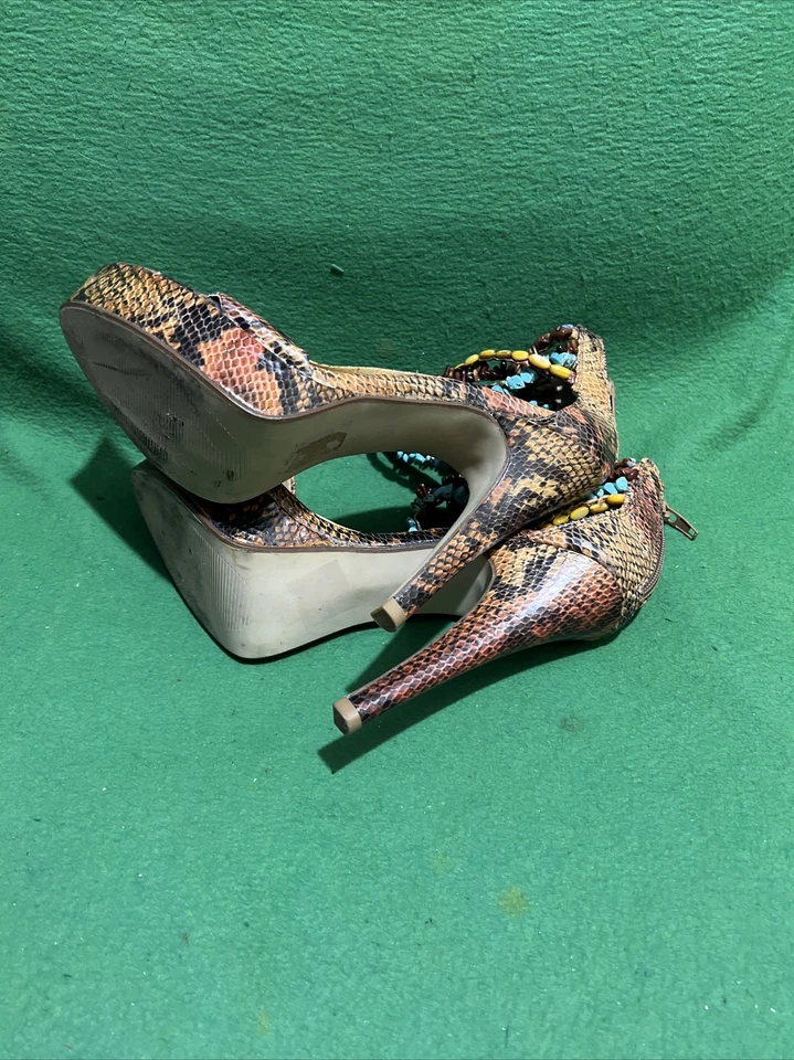 Tacones de aguja Paprika para mujer con tiras punta abierta estampado de serpiente talla 7 nuevos sin caja Foto 4 de 4