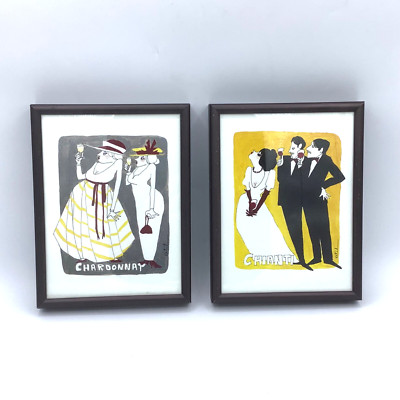 2 Small Wine Theme Framed Wall Art Pieces Chardonnay & Chianti White Black