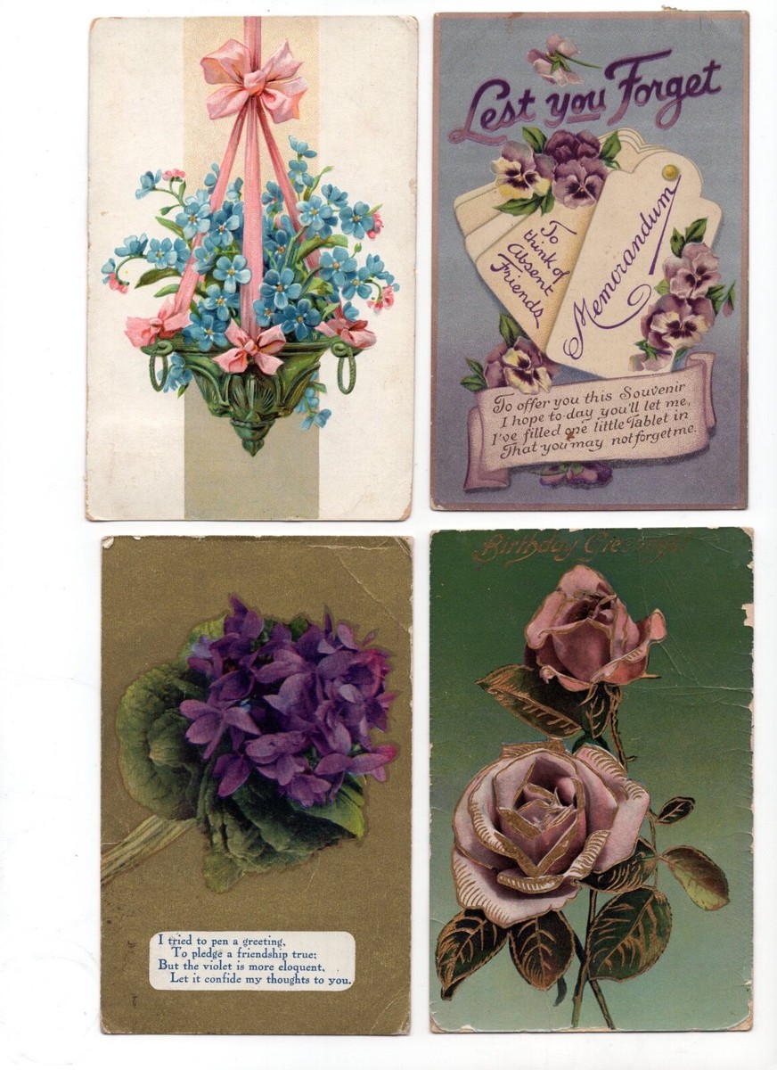 Lot of 4 Antique Flower Art Postcards/Greeting Cards 1911 | eBay