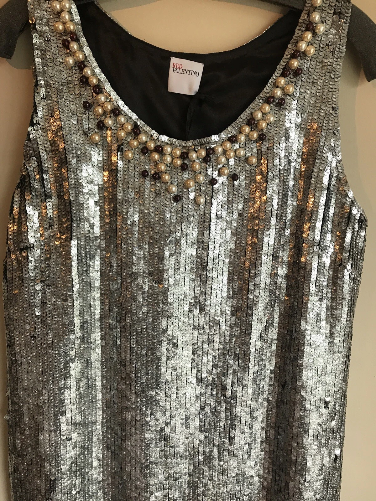 Abito smanicato ROSSO VALENTINO tg 8 Abiti Donna' argento paillettes festa cocktail