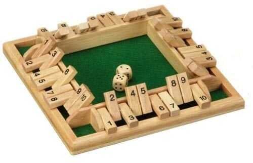 Shut The Box 10 : jeu de société en bois avec 4 pistes de dés de couleur