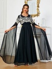 Elegant Women Embroidery Mesh Muslim Maxi Dress Dubai Abaya Evening Party Gown