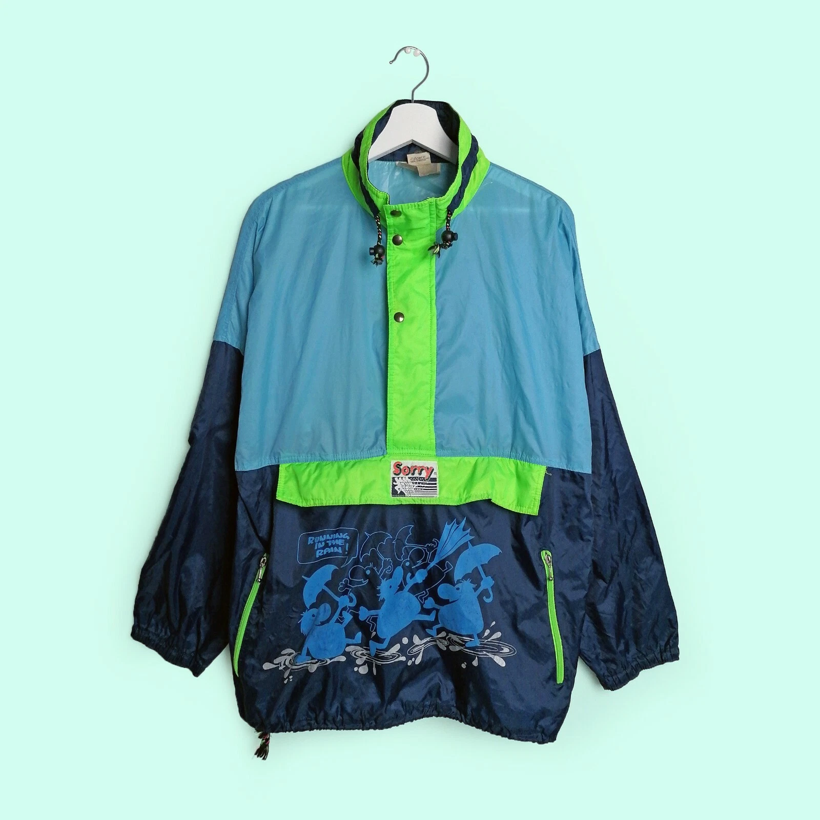 Vintage 80's SORRY Unisex Anorak Packable Waterproof Paper-thin Jacket - M