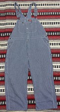 Dickies Bib Overalls Mens Size 46x30 Blue Denim Carpenter Jean Pants Pin Stripe