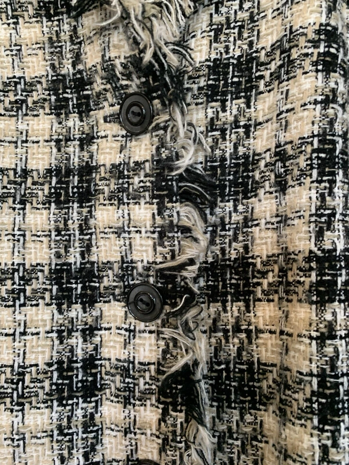 Chaqueta Blazer Apparenza Talla L/XL Negro/Blanco/Bronceado Bordes Deshilachados Botón Delantero Foto 2 de 4