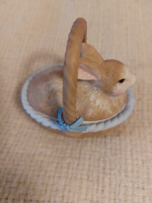 Bunny Rabbit On A Basket Trinket Box Figurine