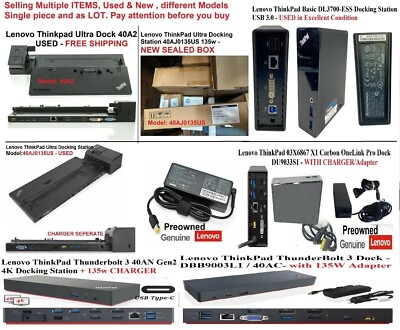 Lenovo Thinkpad Dock 40A2, 40A5, 40A9, 40AH, 4338, 40A0, 40AJ0135US - LOT