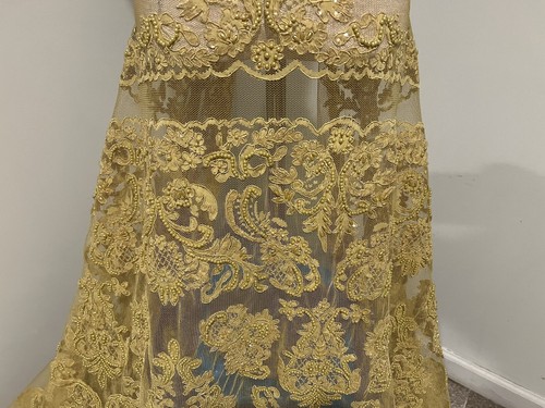 Gold Corded Embroidery Sequins Beads Bridal Lace Fabric 50” Width 1 Yard - 第 6/9 張圖片