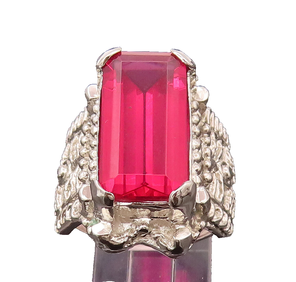 925 Sterling Silver Vintage Royal Design Lab Ruby Ring Sz 8.5