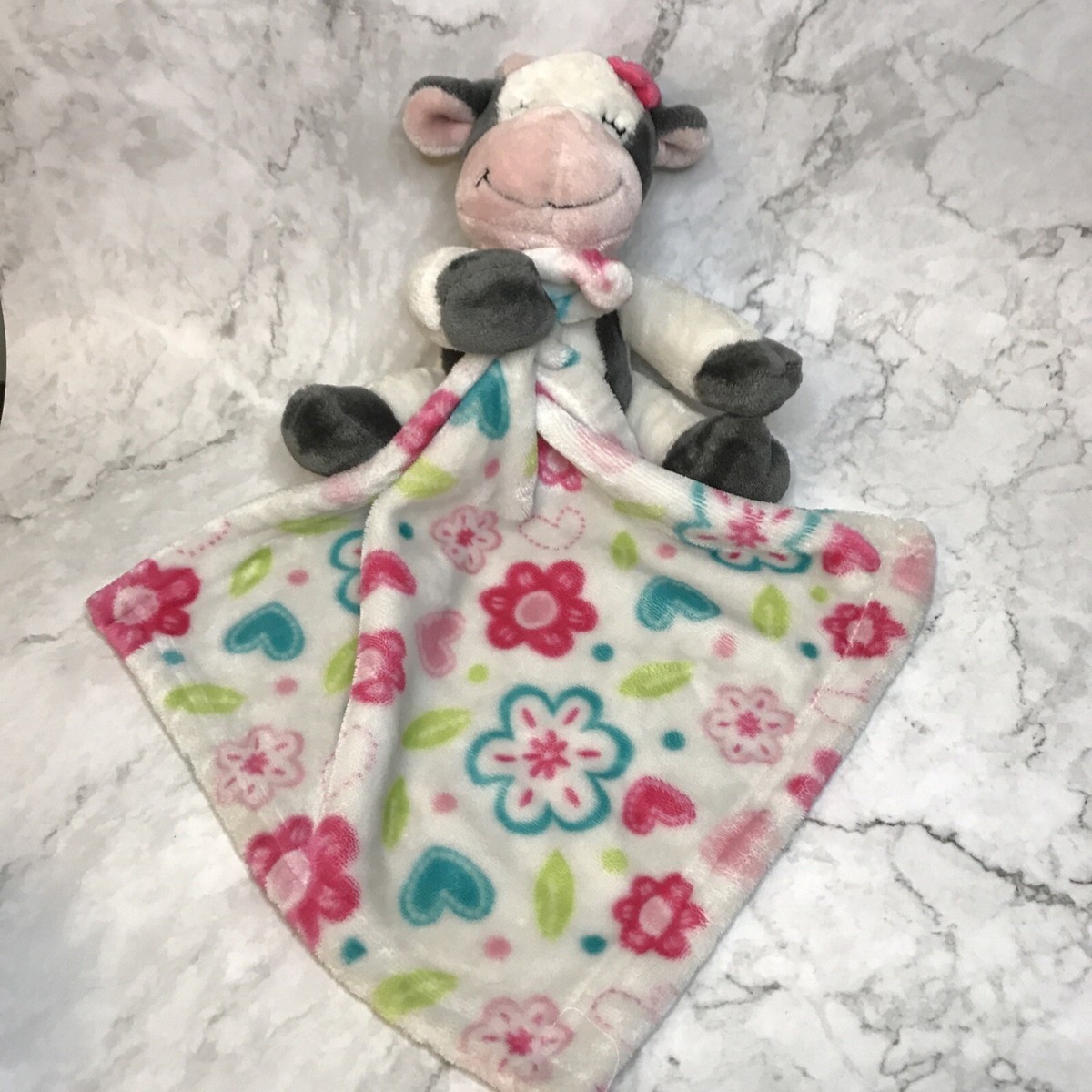 Little Miracles Cow Pink Bow Floral Hearts Lovey Security Blanket