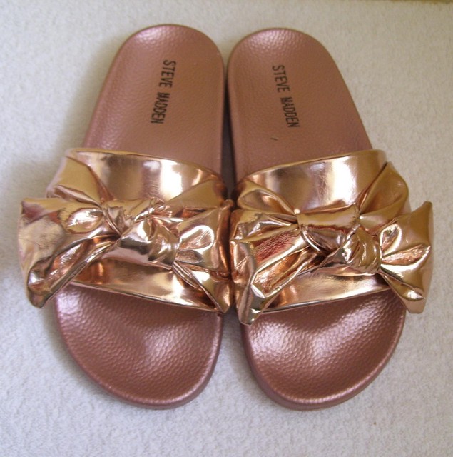 Steve Madden NEW Sandals Slides Open Toe Size 6 Rose Gold with Bow | eBay