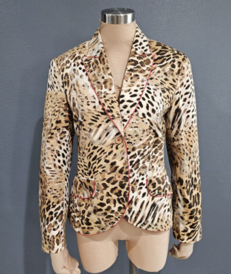 ESCADA Sport Women Leopard Animal Print Red Trim Blazer Jacket 38/M