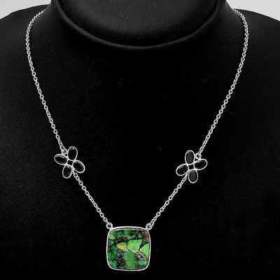 Grüne Matrix Türkis und schwarzer Onyx 925 Silber Halskette Schmuck N-1001