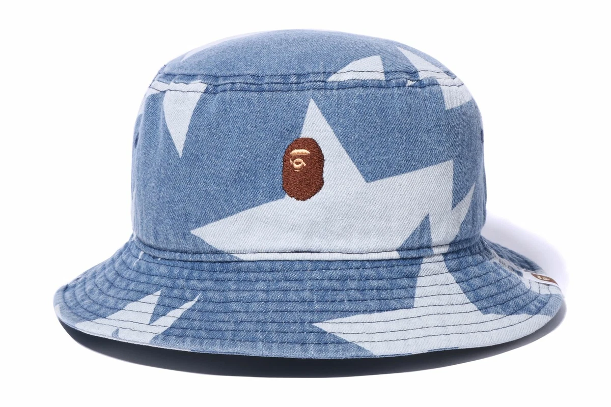 A Bathing Ape STA PATTERN DENIM BUCKET HAT Indigo BAPE Size L