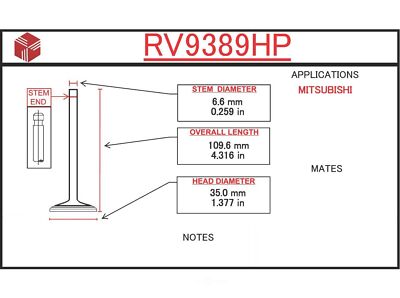 Engine Intake Valve ITM RV9389HP