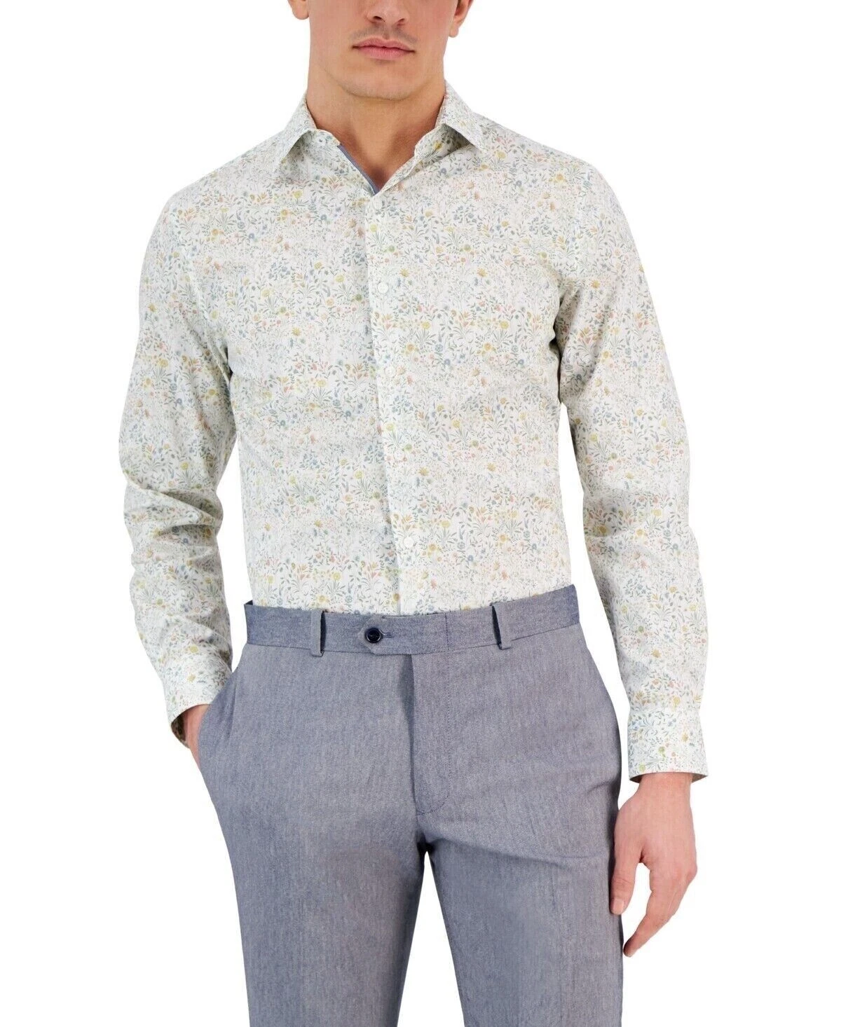 Bar III Mens Printed Stretch Button-Down Shirt, S (14-14.5)*