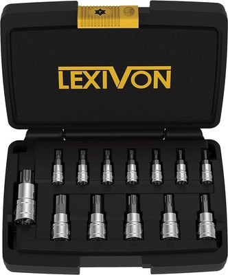 Torx Bit Socket Set, Premium S2 Alloy Steel | 13-Piece Star T8 - T60 Set