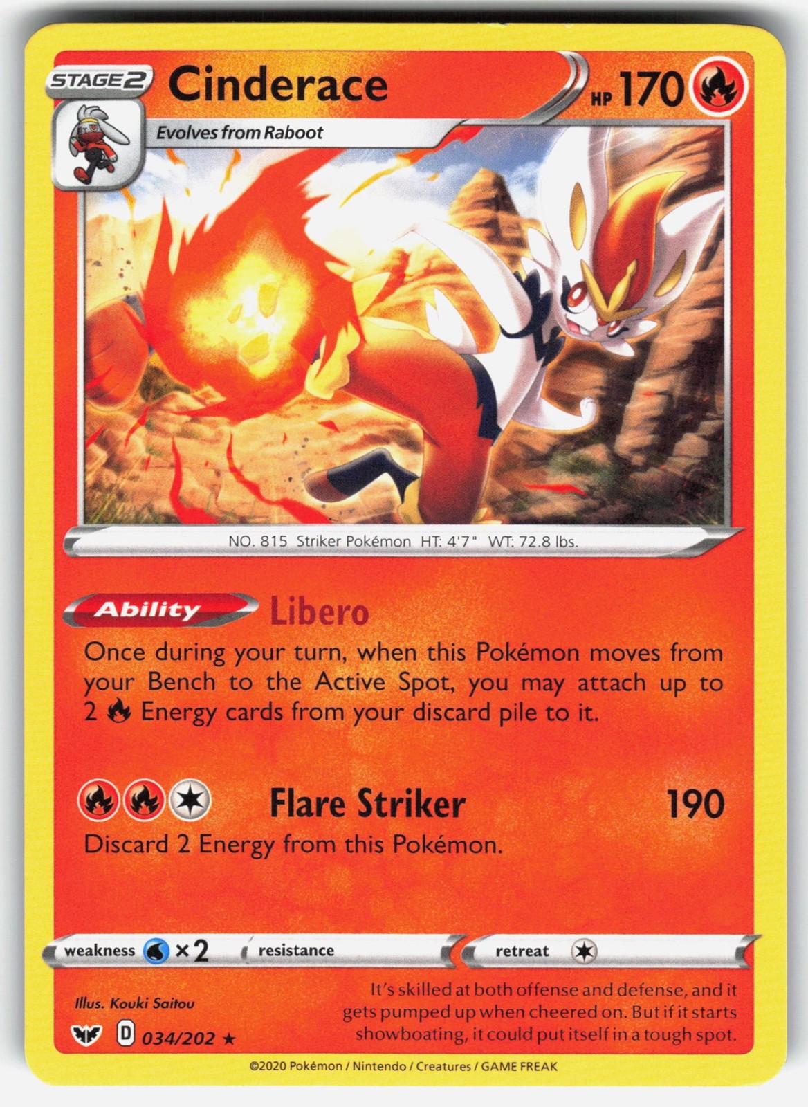 Cinderace (Non-Holo) 034/202 Deck Exclusives Pokemon Rare Lightly Played