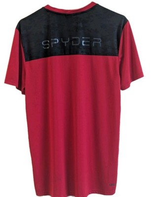 Spyder Active Shirt Mens Medium PROWEB Stretch Short Sleeve Red/Black 