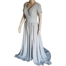 Hebeos A-Line/Princess V-neck Short Sleeves Long Chiffon Wedding Gown Gray. 8/10