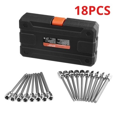 Extra Long Allen Hex Bit Socket Set 18-Piece 3/8 inch Drive S2 Alloy Steel Cr-V