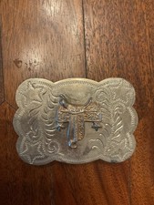 Vintage Saddle Belt Buckle Made From Nickel And Silver 8