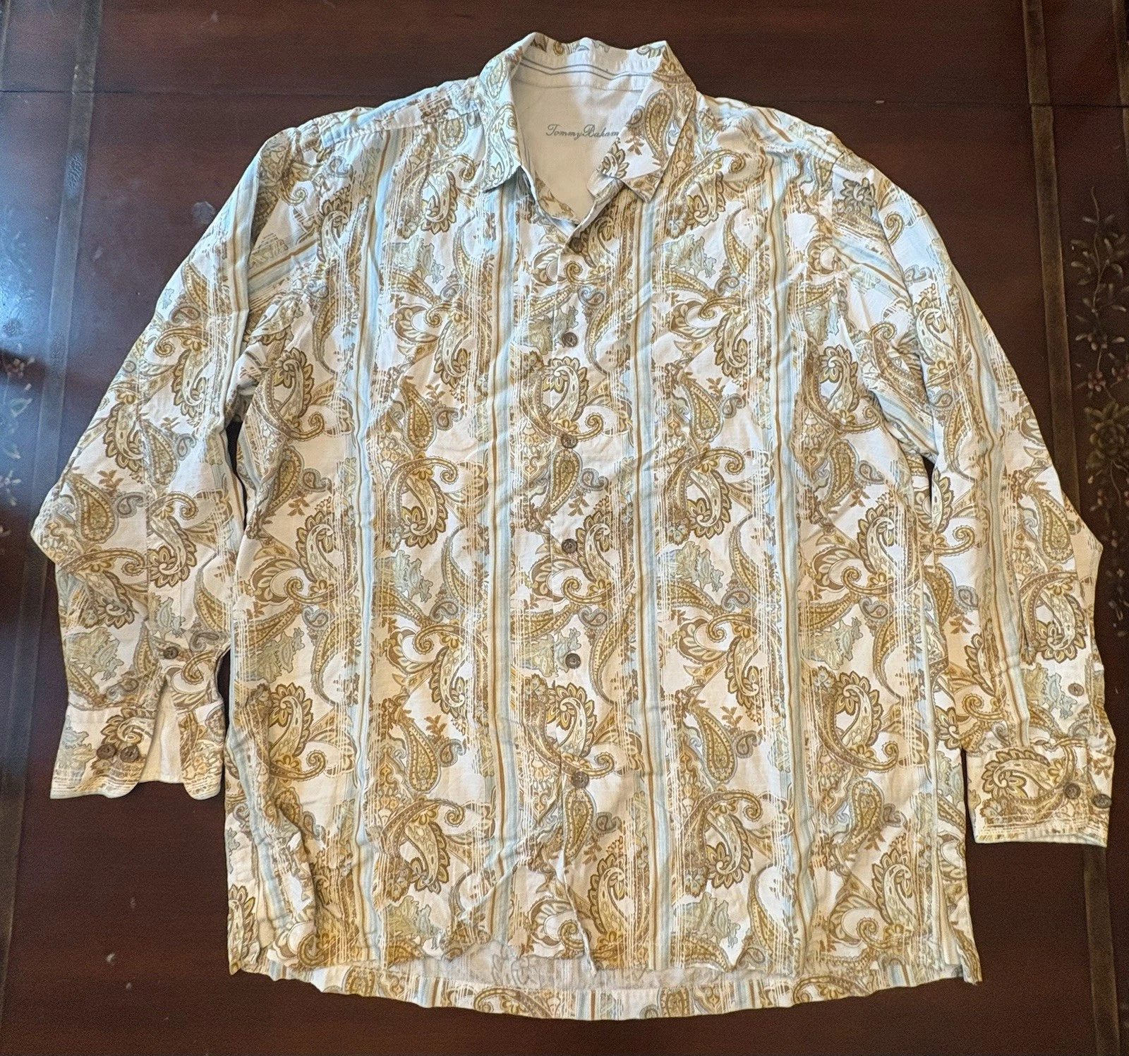 Tommy Bahama Shirt Men L Button Up Paisley Hawaiian Adult Casual