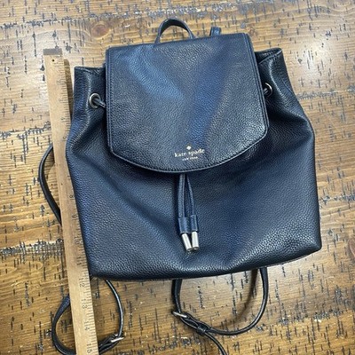 Kate Spade Black Pebbled Leather Drawstring Backpack Bag 