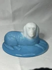 Vintage Westmoreland Glass Container Covered Dish Dog Blue White Milk Figurine