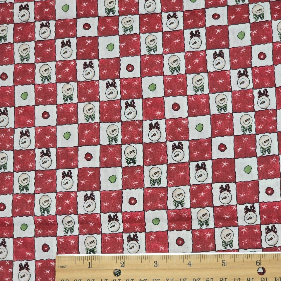 Cotton Fabric 35"x44" 2007 Linda Stubbs Snowman Patchwork All Hearts Christmas - Image 2 of 4