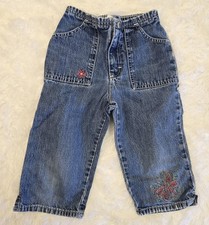 Vintage OshKosh Jeans Girls 5T Kids Embroidered Flowers Adjustable Wide Leg Boho