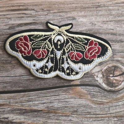 Goth Red Rose Boho Moth Hippie Hippy Witch Iron On Patch