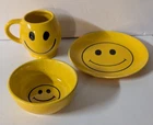 Vintage McCoy  Smiley Face Pottery Set Cup, 7.5" Saucer, 5" Bowl