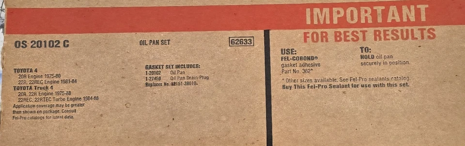 Juego de juntas de cárter de aceite FEL-PRO OS 20102 C. Toyota 20R 22R Foto 3 de 3