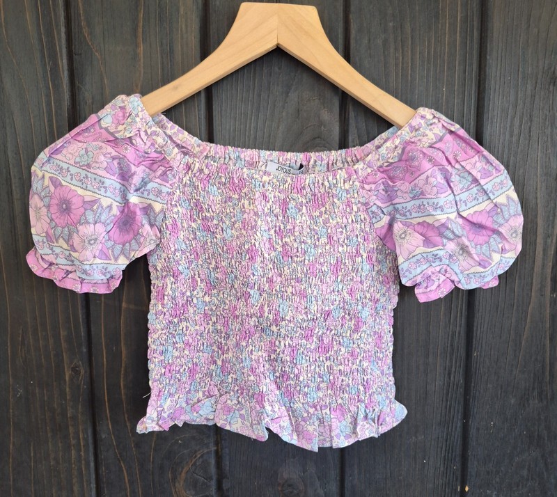 JOYOUS AND FREE Botanical Garden Hollyhock boho cottage flower amor top shirt 7