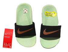 Nike Kawa Slide Sandals Kids Black/Mint Green Bronze Swoosh Comfort Size 11C