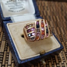 925 Sterling Silver Ring, Multicoloured Sapphire Ring, Size M.5 US 6.5, Gold 