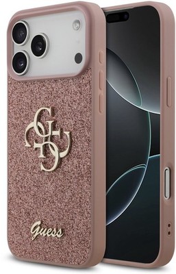 Original Guess 4G Glitzer Metall Logo Aufprallschutz für iPhone 17 Pro Pink