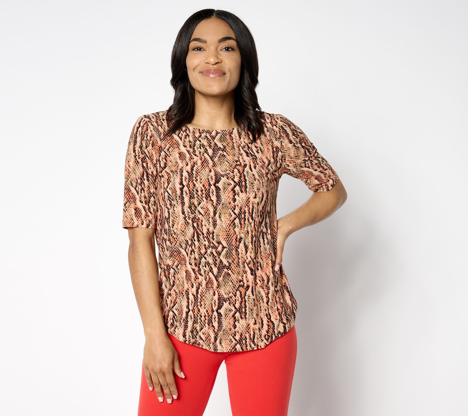 Women Control Women's Top Sz M Como Jersey Elbow Sleeve Multi-colored A652705