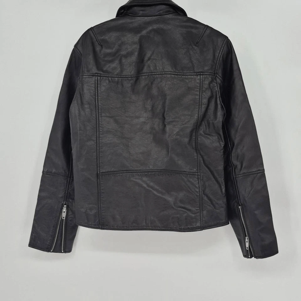 Chaqueta de motociclista de cuero genuino Zara talla S negra Foto 3 de 4