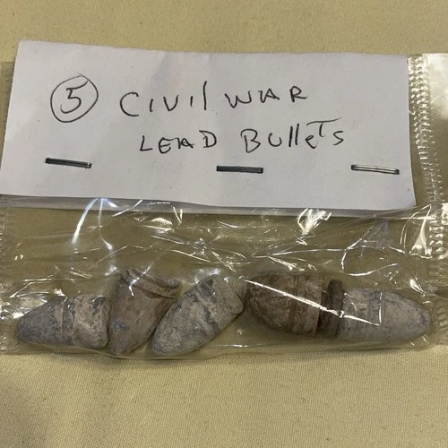 LOT OF 5 ANTIQUE ASSORTED FIRED CIVIL WAR LEAD BULLETS