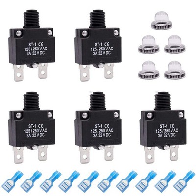mxuteuk 5Pcs 3Amp Circuit Breakers Push Button Manual Reset 125/250V AC 32V D...