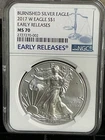 2017 W BURNISHED AMERICAN SILVER EAGLE NGC MS70 EARLY RELEASES